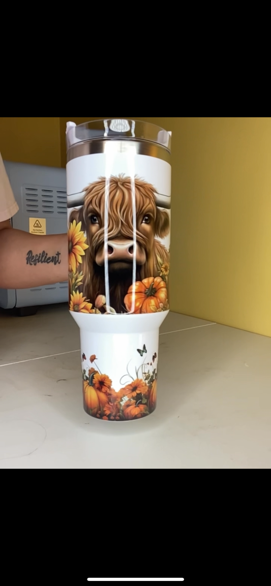 Highland Cow With Butterflys 40 Oz Tumbler